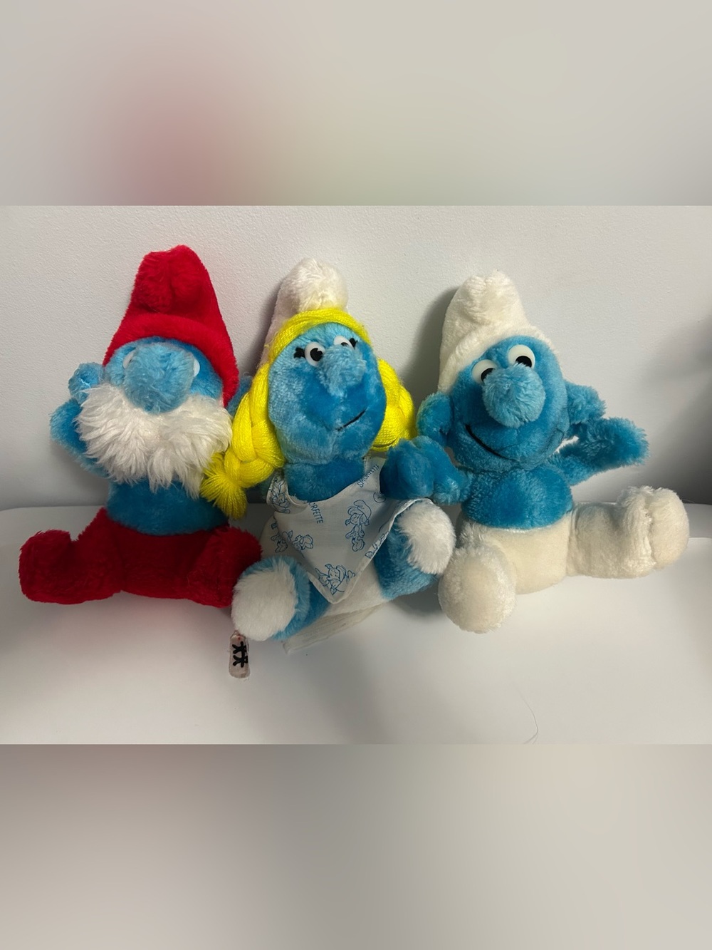 Vintage GANZ Smurfs Plush Trio - Papa Smurf. Smurfette, Boy Smurf